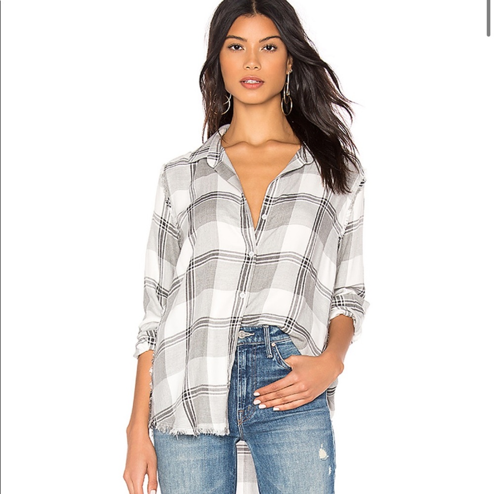 Bella Dahl frayed plaid in gray melange